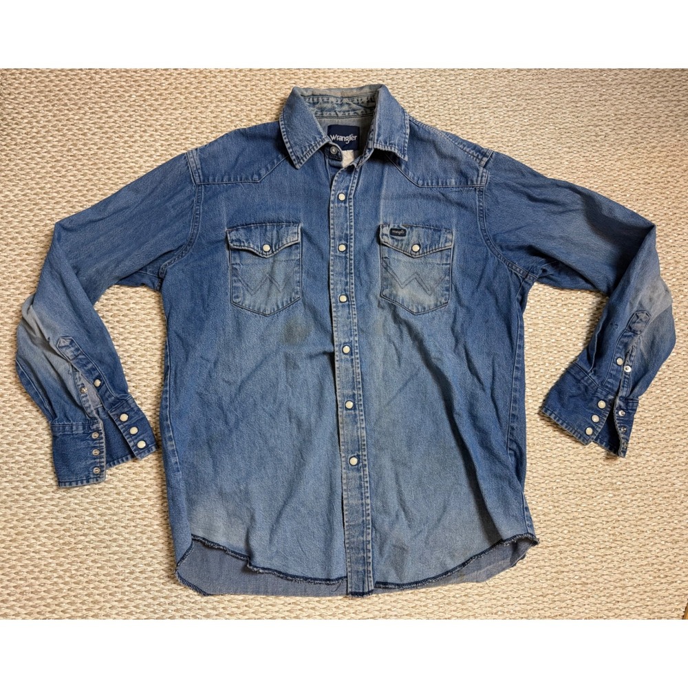 Wrangler vintage Jean Denim Western Pearl Snap Shirt 90's 80's long sleeve large